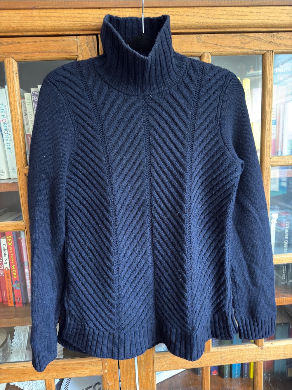 VINCE Yak Wool Chevron Cable Knit Turtleneck Sweater – S